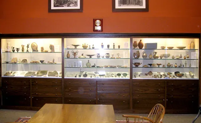 Display case at the Van Buren Antiquities room, Smith College